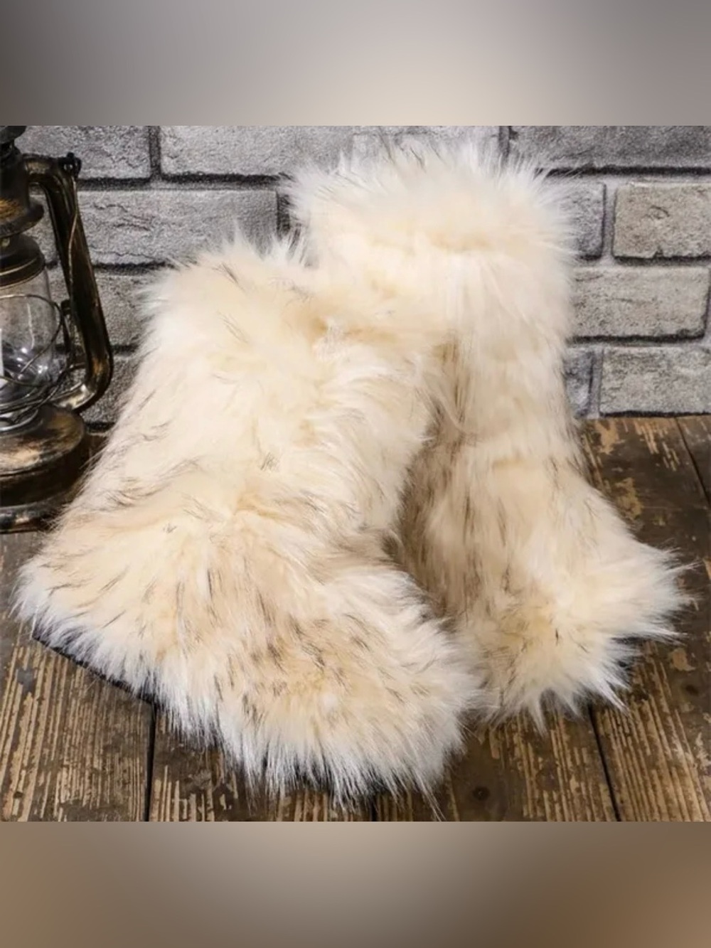 Cream Faux Fox Fur Women’s Fashion Boots